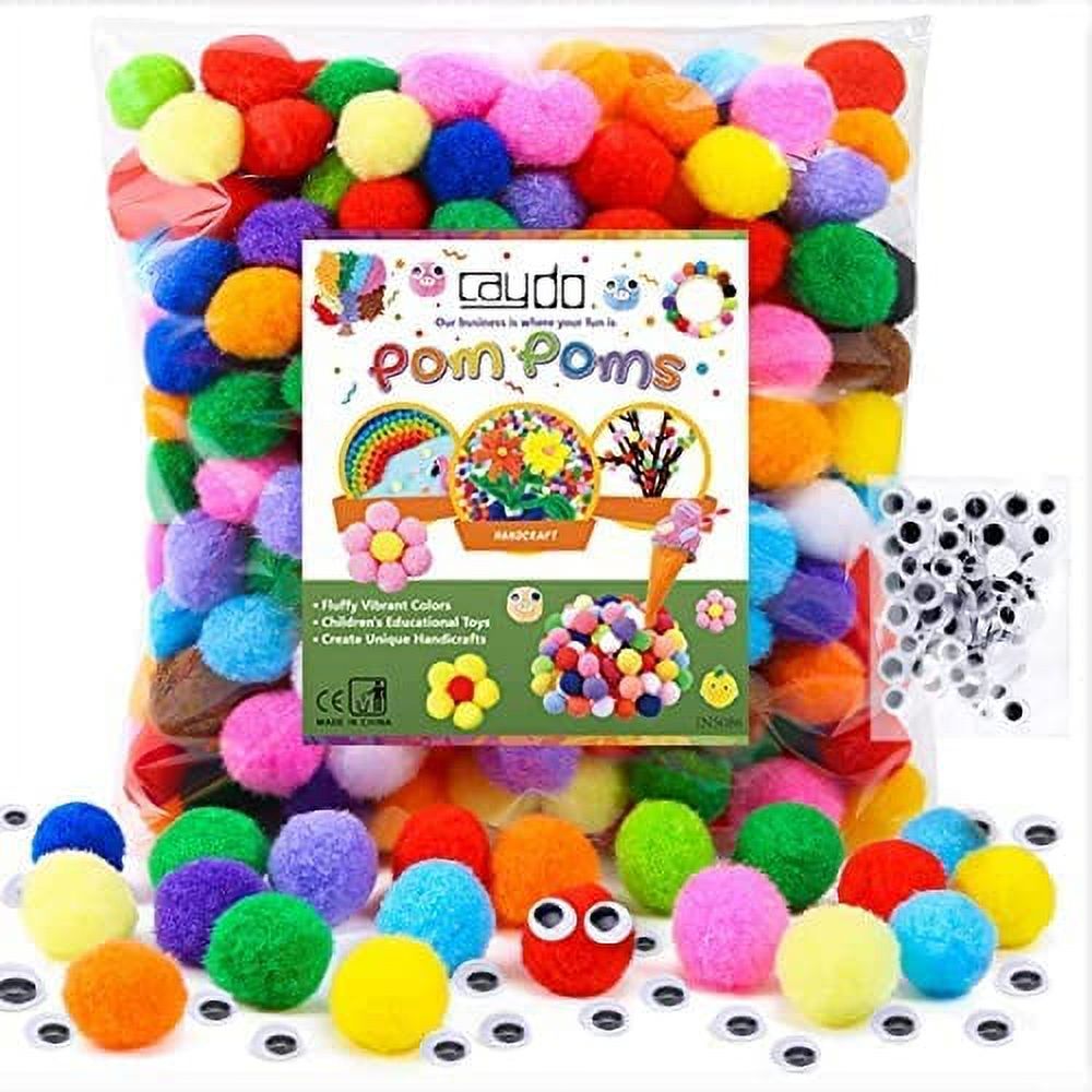 300 Pieces 1 inch Assorted Pompoms with 100pieces Wiggle Eyes Multicolor Arts and Crafts Pom Poms Balls for Kids DIY Art Creative Crafts Decorations